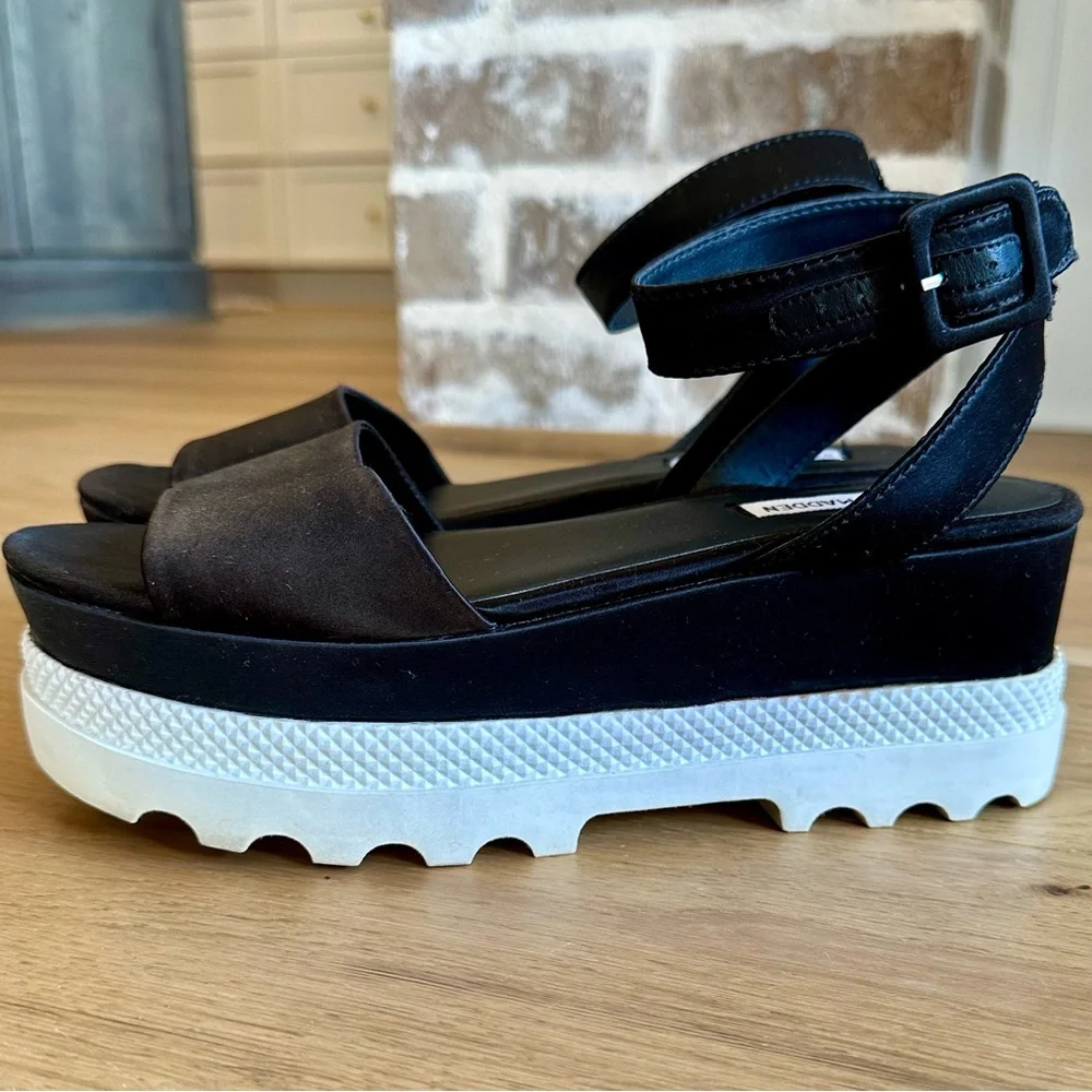 Steve Madden Black Platform Sandals with White Sole